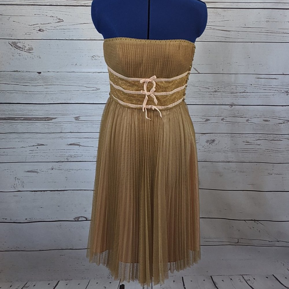 Betsey Johnson Strapless Dress Tan and Pink